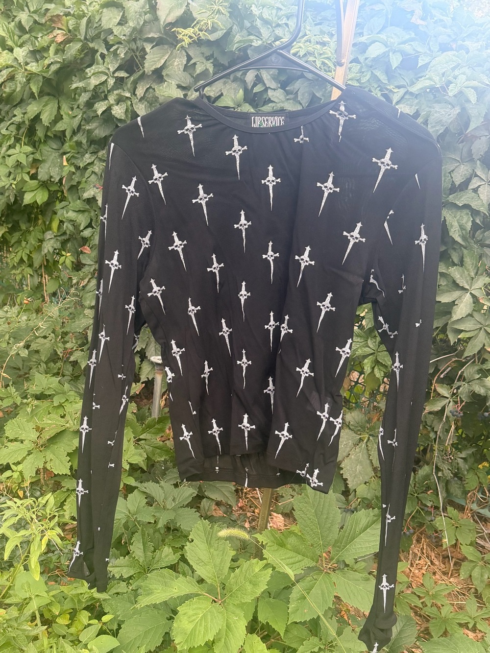 Lip Service Black Long Sleeve Top with White Sword Print